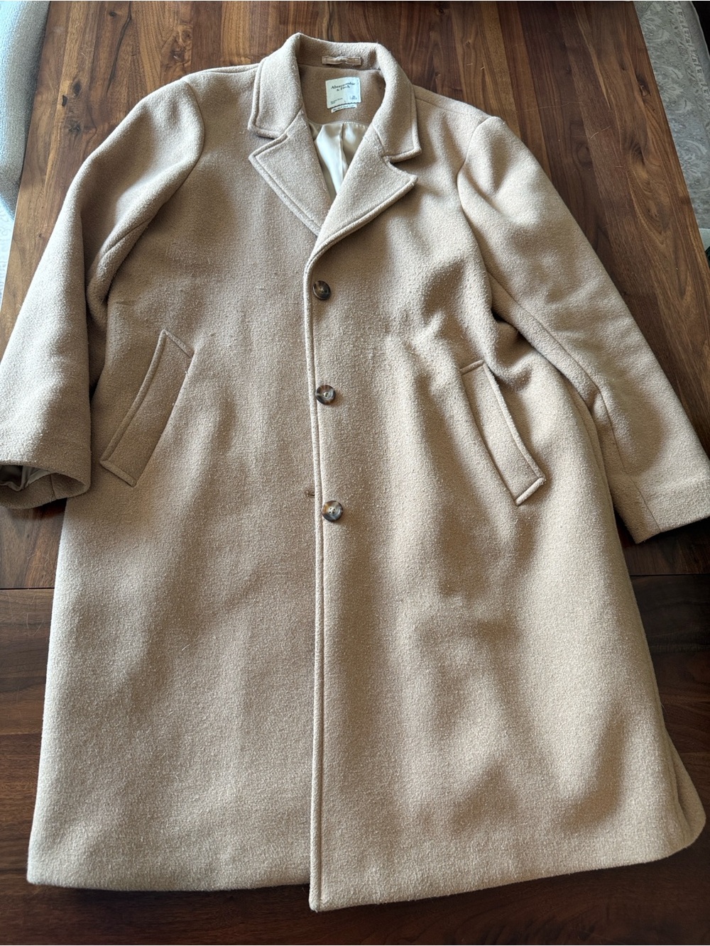 Abercrombie & Fitch Camel/Tan Wool-Blend Pea Coat